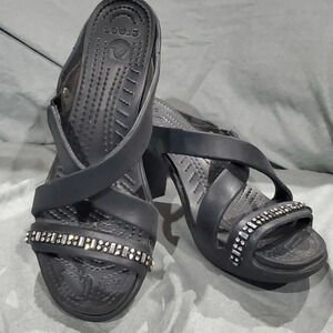 Unique crocs black bling jewelled heels euc